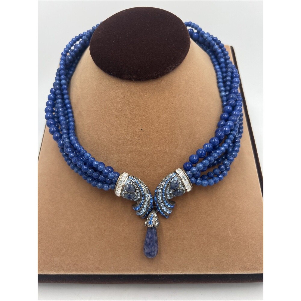 Vintage Leonard Craig Designer Necklace Real Stones Sodalite Multi Strand Silver